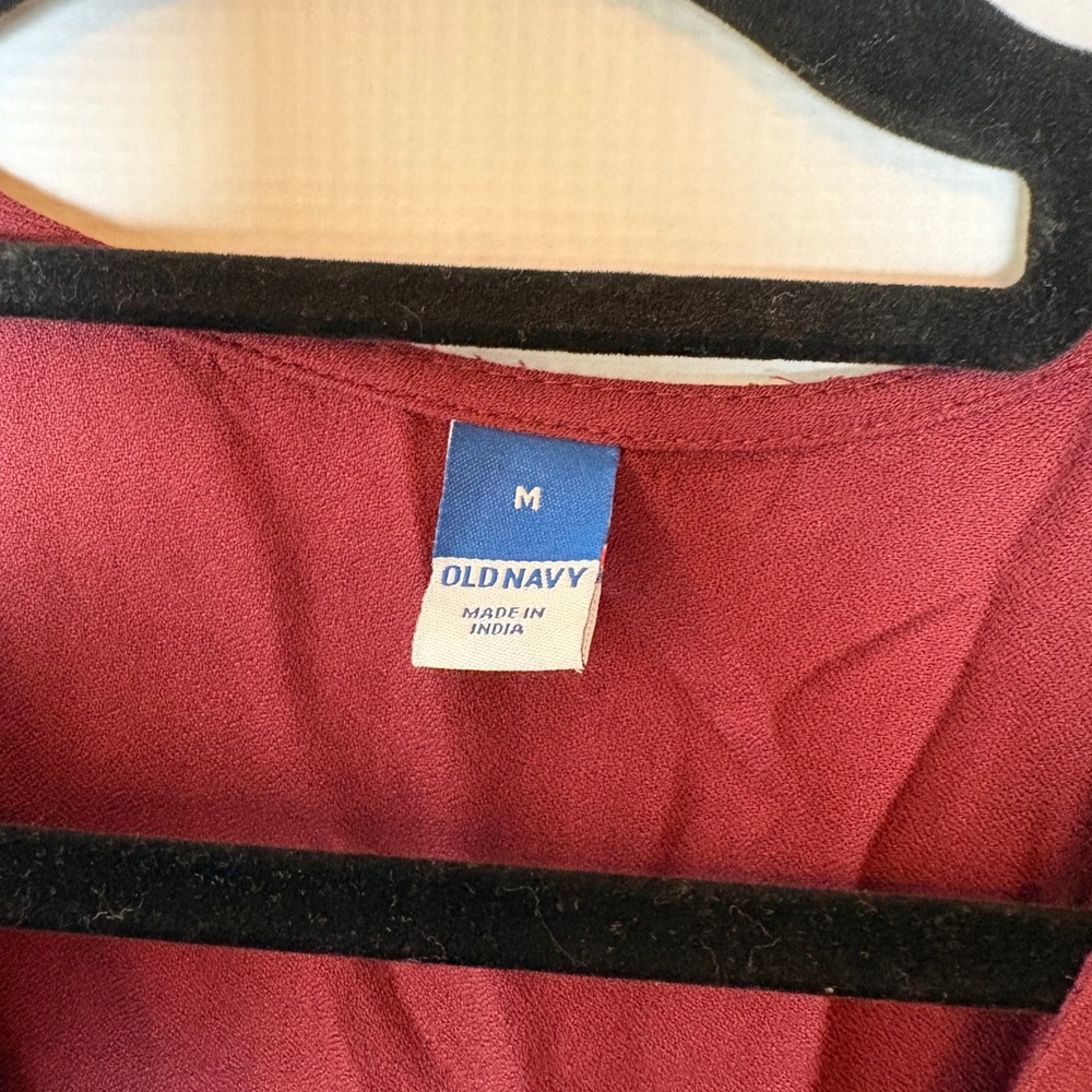 Old Navy Royal Velvet Dress Women's Medium Burgundy Red V Neck Button Front - Picture 3 of 7